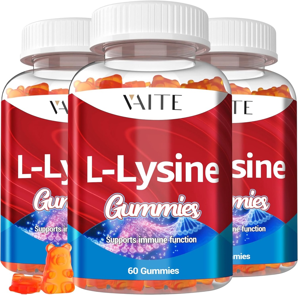 L- Lysin 1000mg Gummies - Understøtter Hud, Lip, Vegan, Gluten Free, 60 Chewable Lysin for voksne, Vitaminer Tissue Health & immunsystem, Aminosyrevitamintilskud og komplekse kosttilskud (3 Pack)