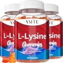 L- Lysin 1000mg Gummies - Understøtter Hud, Lip, Vegan, Gluten Free, 60 Chewable Lysin for voksne, Vitaminer Tissue Health & immunsystem, Aminosyrevitamintilskud og komplekse kosttilskud (3 Pack)