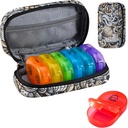 Serfeymi Weekly Travel Pill Organizer 2 gange en dag PM opgraderet Rainbow Pill Box 7 dag med transportabel lynlås PU læder pill sag, Medicin Organizer til piller, Vitaminer, fiskeolier - Brown 03