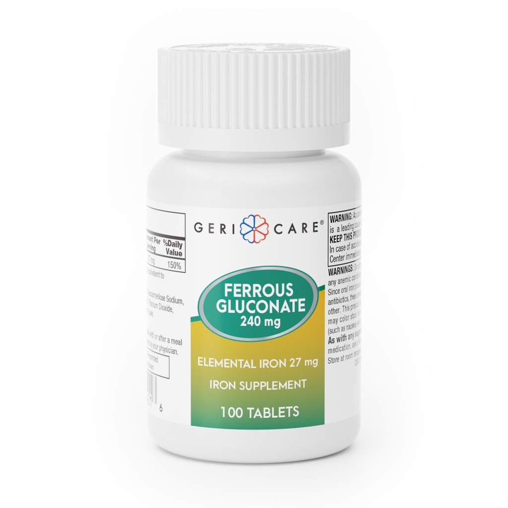 Gericare Iron 27mg Ferrogluconat 240mg, Iron & Energy Suplement, 100 Count (pakke med 1)