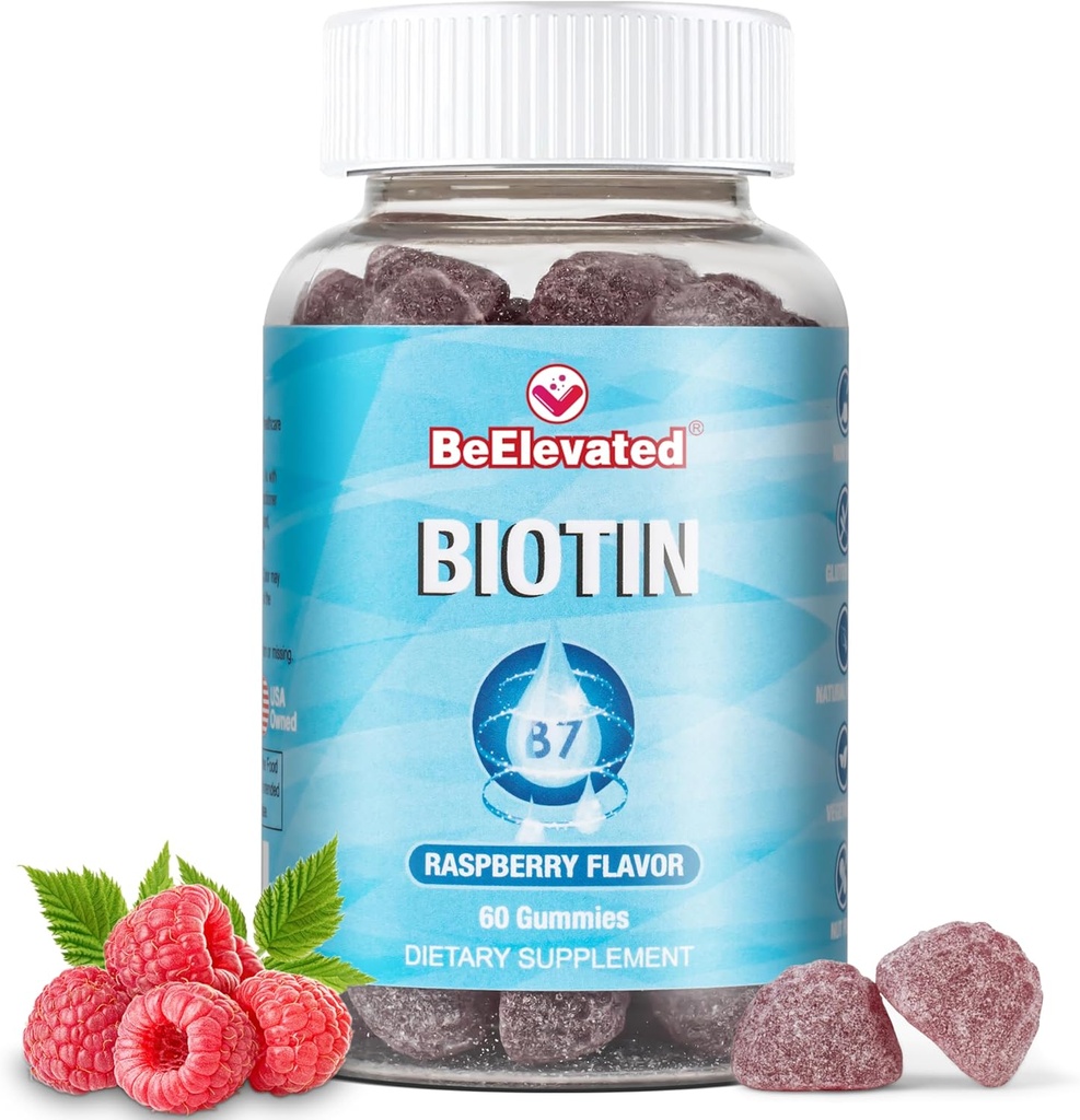 Biotin Gummies - Hår og negle styrke vækst vitaminer kosttilskud til kvinder sundhed og skønhed - 10000 MCG Skin tyggetabletter - Raspberry Flavor - (60 Count Flaske)