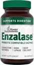 Master Kosttilskud Enzalase - 50 kapsler - Probiotiske kompatible enzymer - Giver fordøjelsesfremmende Boost + Gas & Bloating Relief - Gluten Free - 50 Servere