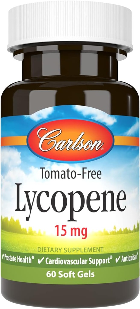 Carlson - Lycopene, 15 mg, Tomato- Free, Prostate Health & Circulations Support, Optimal Wellness, 60 Softgels