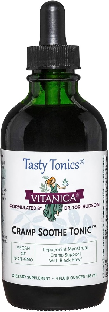 Vitanica Cramp Soothe Tonic, Dr Formulated Menstrual Cramp Support, with Black Haw Bark, Valerian Root, Ginger Root, and Garrya Herb, Alcohol Free, Vegan, 4 Ounce