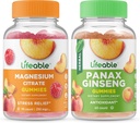 Lifeable Magnesium 85mg + Panax Ginseng, Gummies Bundle - Great Tasting, Vitamin Supplement, Gluten fri, GMO fri, Chewable Gummy