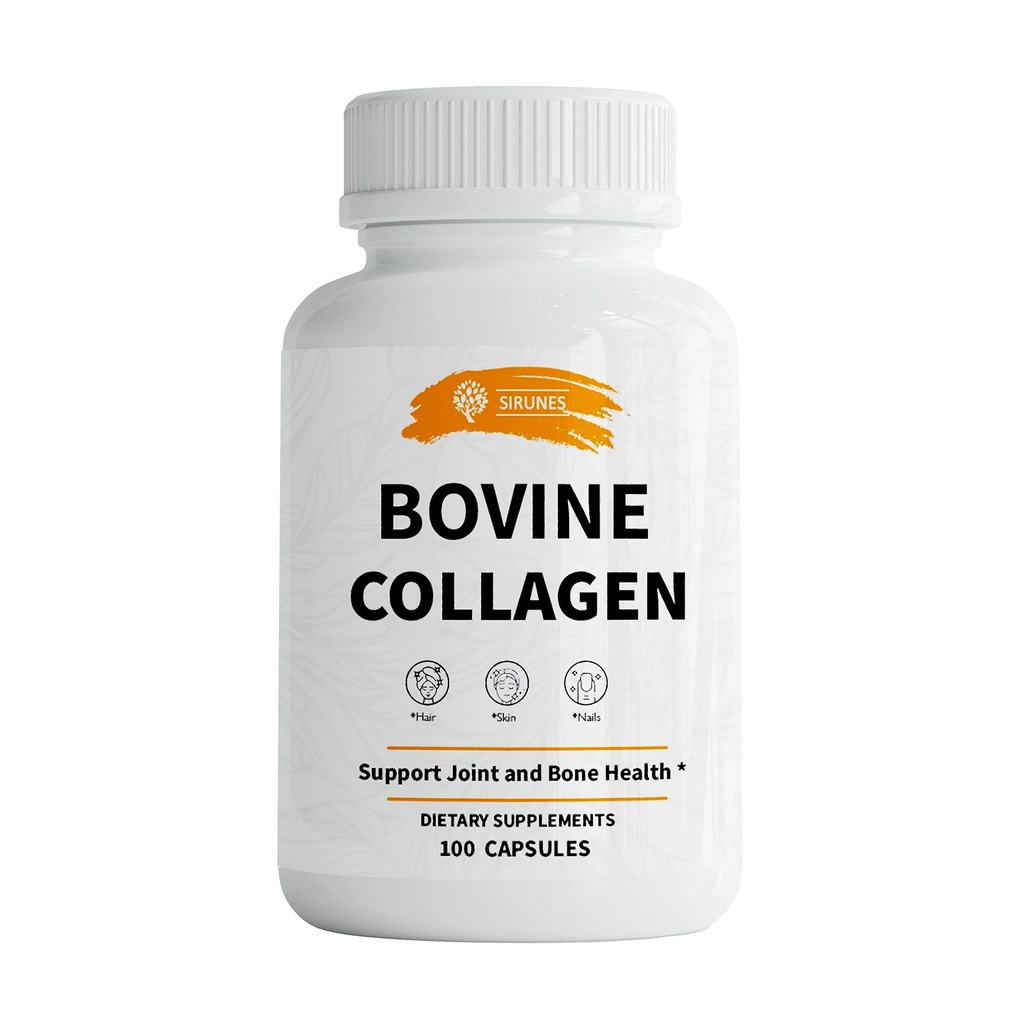 SIRUNES Bovin Collagen Kosttilskud til mænd og kvinder I Hydrolyzed Grass Fed Bovin Collagen Peptider Kosttilskud til fælles, nerve & ben støtte - non-GMO, anti-aging - 100 kapsler