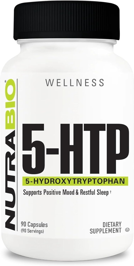 NutraBio 5- HTP tillæg, 200mg Capsules - Kan hjælpe støtte og fremme sundere og vedvarende søvn, 90 grøntsagskapsler