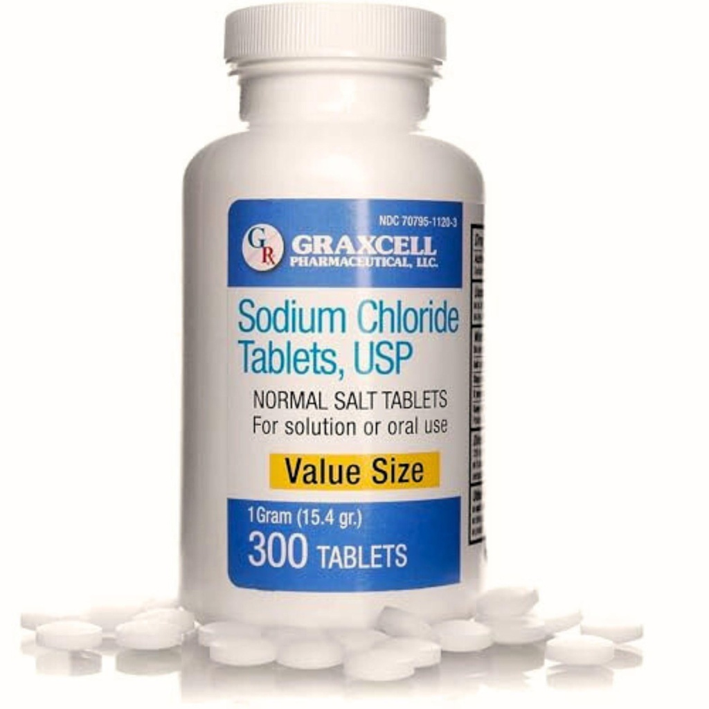 Natriumchloridtabletter 1gm - 124; elektrolytsalt til POTS syndrom og dysautoria Support - 124; hurtig rehydrering - 124; 15,4 gr. - 124; 300 Grev - 124; Fremstillet i USA