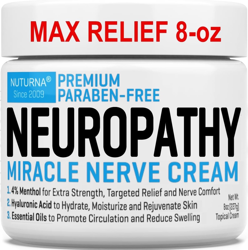 Neuropati Nerve Relief Cream - Premium Nerve Cream 3X Handling for målrettet Relief og lindrende Nerve Comfort - Maksimal styrke med 4% menthol, MSM for feet hænder Legs Toes & Tilbage - Super Large 8 Oz