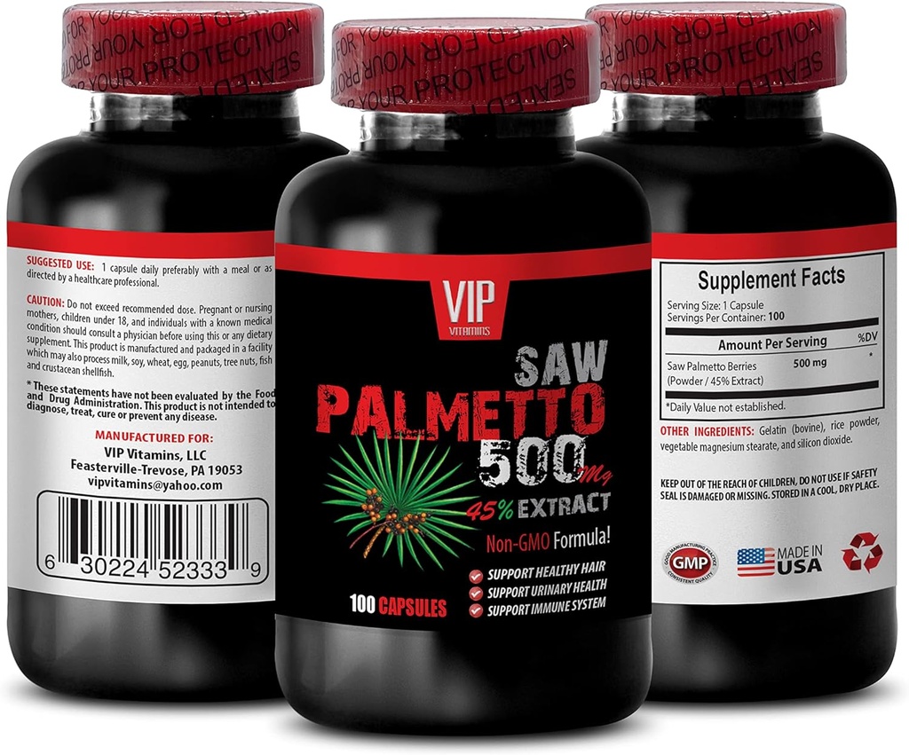 Saw Palmetto hårvækst - Saw Palmetto 500MG Extract - Saw Palmetto til kvinder hårtab - Saw Palmetto Urbal Kosttilskud til kvinder - Saw Palmetto Extract Kapsler - Saw Palmetto Berries 1B 100 Caps