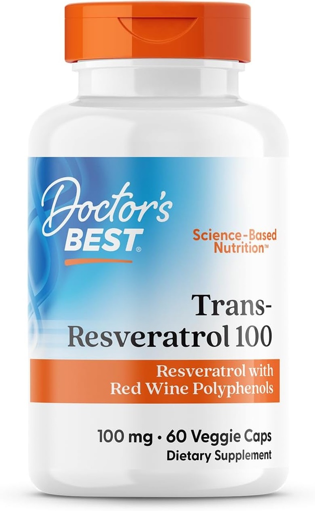 Doctor 's Best Transveratrol 100, Resveratrol med Red Wine Polyphenol (ResVinol), Non- GMO, Gluten Free, Soy Free, Vegan 60 Veggie Caps