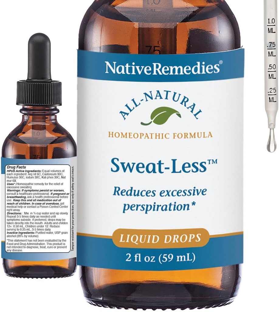 Native Remedies Sweat- Mindre - Natural Homøopatisk Formel for Overdreven Sved, Perspiration og Clamminess - 59 ml