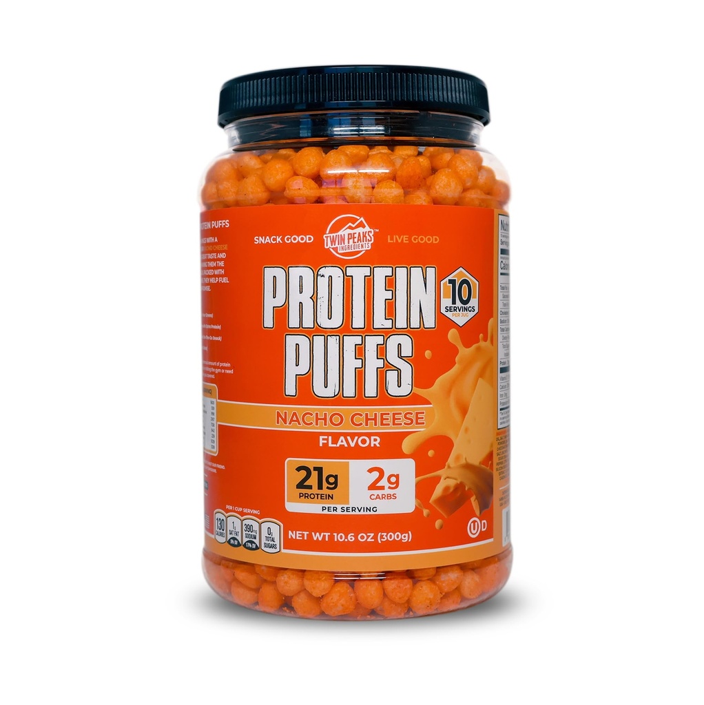 Twin Peaks Protein Puffs - (Nacho Cheese), Keto Friendly, Low Carb Snack (300g, 21g Protein, 2g Net Carbs, High Protein, Sund Crunchy Snack)
