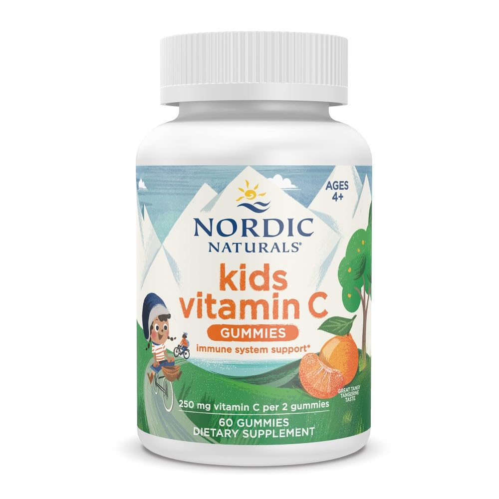 Nordic Naturals Kids Vitamin C Gummies - Tangy Tangerine - 60 Gummies - Vegansk C-vitamin Supplement - Børn Immunitet og antioxidant Support - 250 mg per servering - 30 Servering