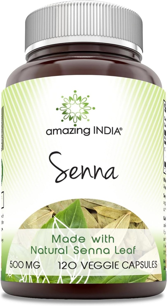 Amazing India Senna (Made with Natural Senna) 500 Mg per Serving 120 Veggie Kapsler Supplement 124; Non- GMO Note 124; Glute- Free