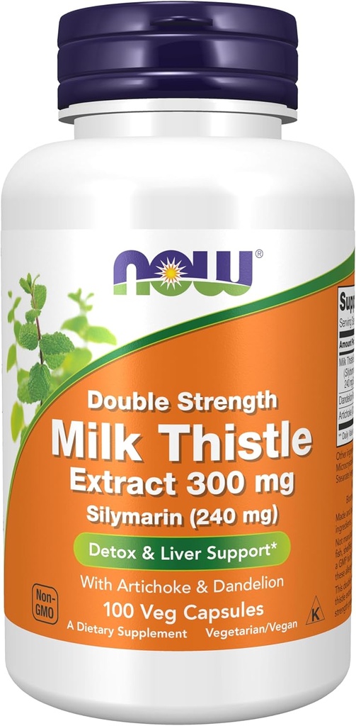 Now Foods Supplements, Silymarin Milk Thistle Extract 300 mg med Artichoke og Mælkebøtte, Dobbelt Styrke, Understøtter leverfunktion *, 100 Veg kapsler