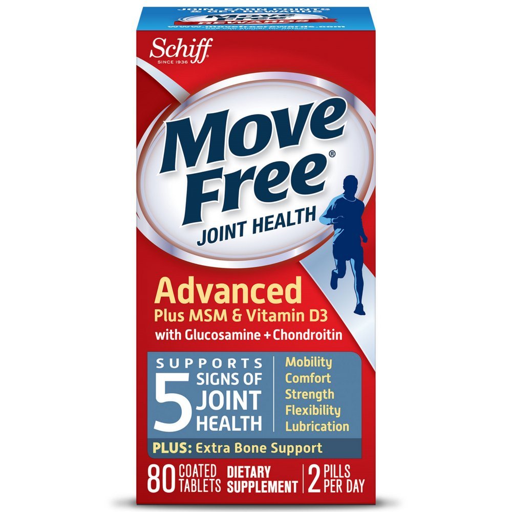 Move Free Advanced Plus MSM and Vitamin D3, 80 tabletter - Joint Health Supplement with Glucosamin and Chondroitin (pakning med 3)