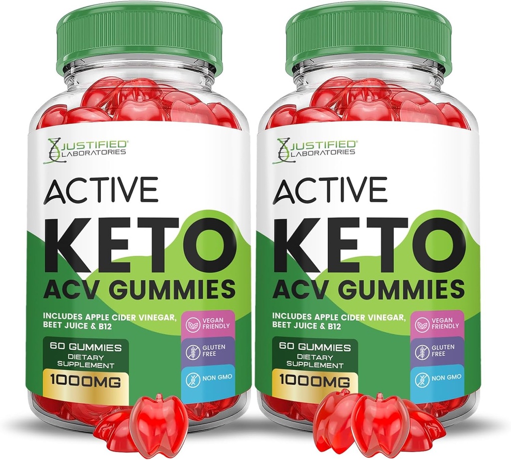 (2 Pack) Active Keto ACV Gummies Advanced Formel 1000MG ActiveKeto Gummies Apple Cider Vinagar Formuleret med Pomegranate Beet Juice Powder B12 Vegan Non GMO 120 Gummys