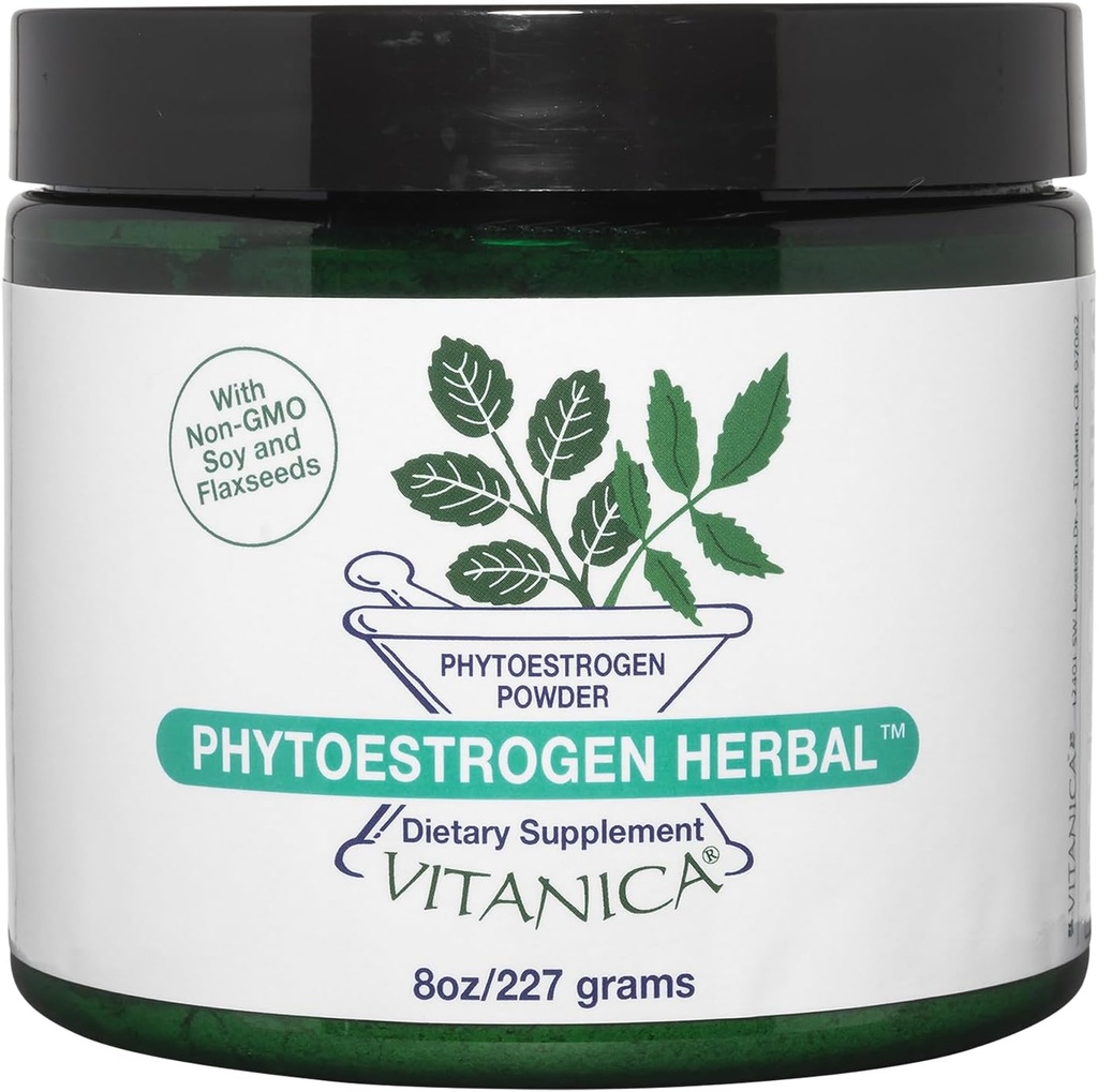 Vitanica Phytoøstrogen Herbal Non- GMO PMS, Menopause Relief supplement til kvinder, Hormon Balance, Night Sweats & Hot Flash Relief, Soy Isoflavoner, Vegan, Powder 8 Oz (Phytoøstrogen Herbal Pro Logo)