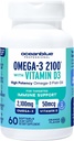 Oceanblå Professional Omega-3 2100 med vitamin D3 - 60 ct - Triple Strength Burpless Fish Oil Supplement med højpotens EPA, DHA, DPA og D3-vitamin - Wild-fanget - Orange Flavor (30 Servere)