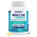 Oceanblå Professional Omega-3 2100 med vitamin D3 - 60 ct - Triple Strength Burpless Fish Oil Supplement med højpotens EPA, DHA, DPA og D3-vitamin - Wild-fanget - Orange Flavor (30 Servere)