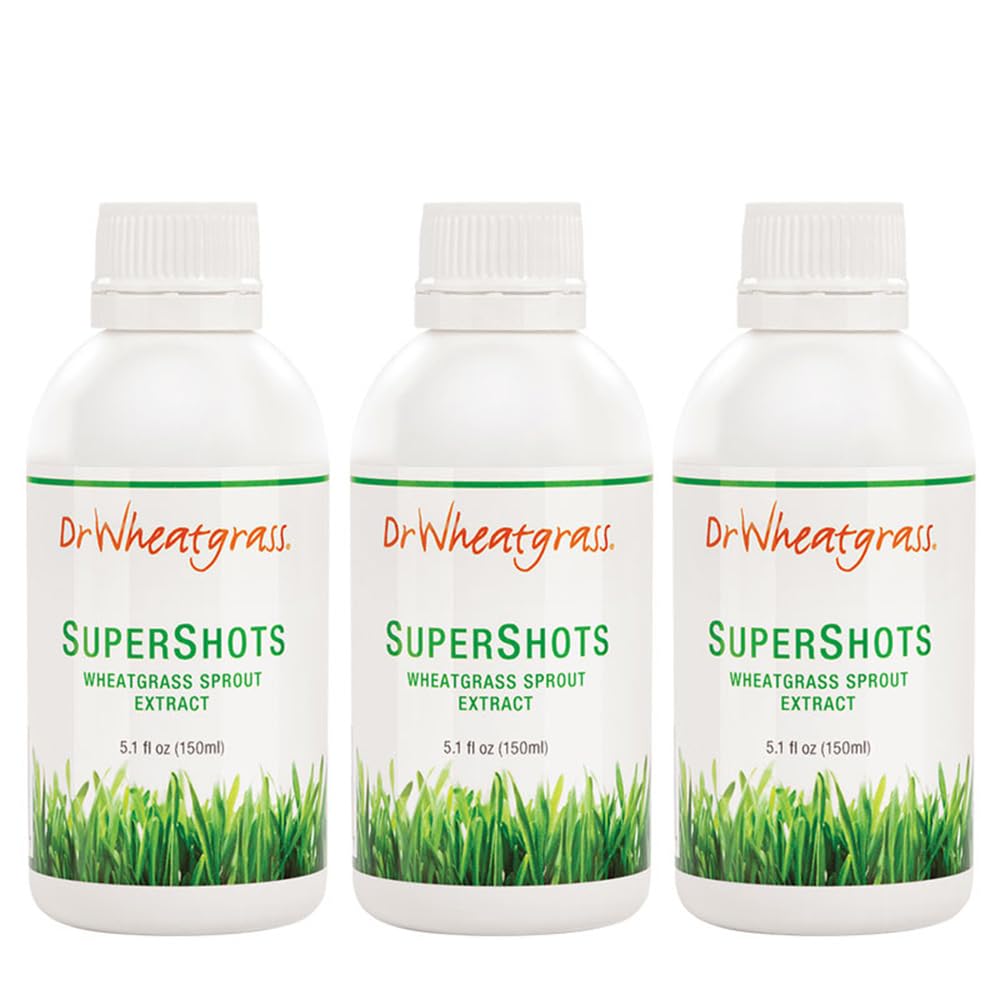 Dr. Wheatgrass (Pack of 3) Supershots (30 dages forsyning) - Wheatgrass Extract i en flaske, stærkere end Fresh Wheatgrass Juice and Powder