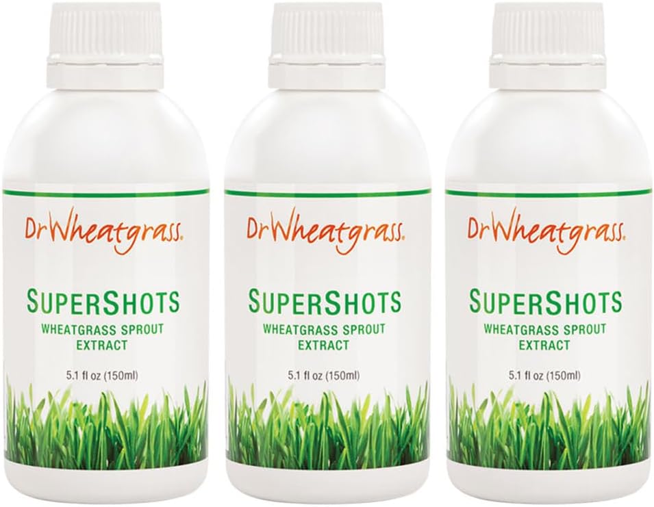 Dr. Wheatgrass (Pack of 3) Supershots (30 dages forsyning) - Wheatgrass Extract i en flaske, stærkere end Fresh Wheatgrass Juice and Powder