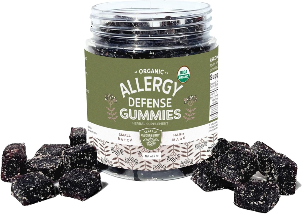 Allergy Defense Gummies - Lækker, Gluten- Free, Gelatin- Free Herbal Supplement med Potent Allergy Fordele fremstillet af kun økologiske ingredienser i små batches i USA - 7oz