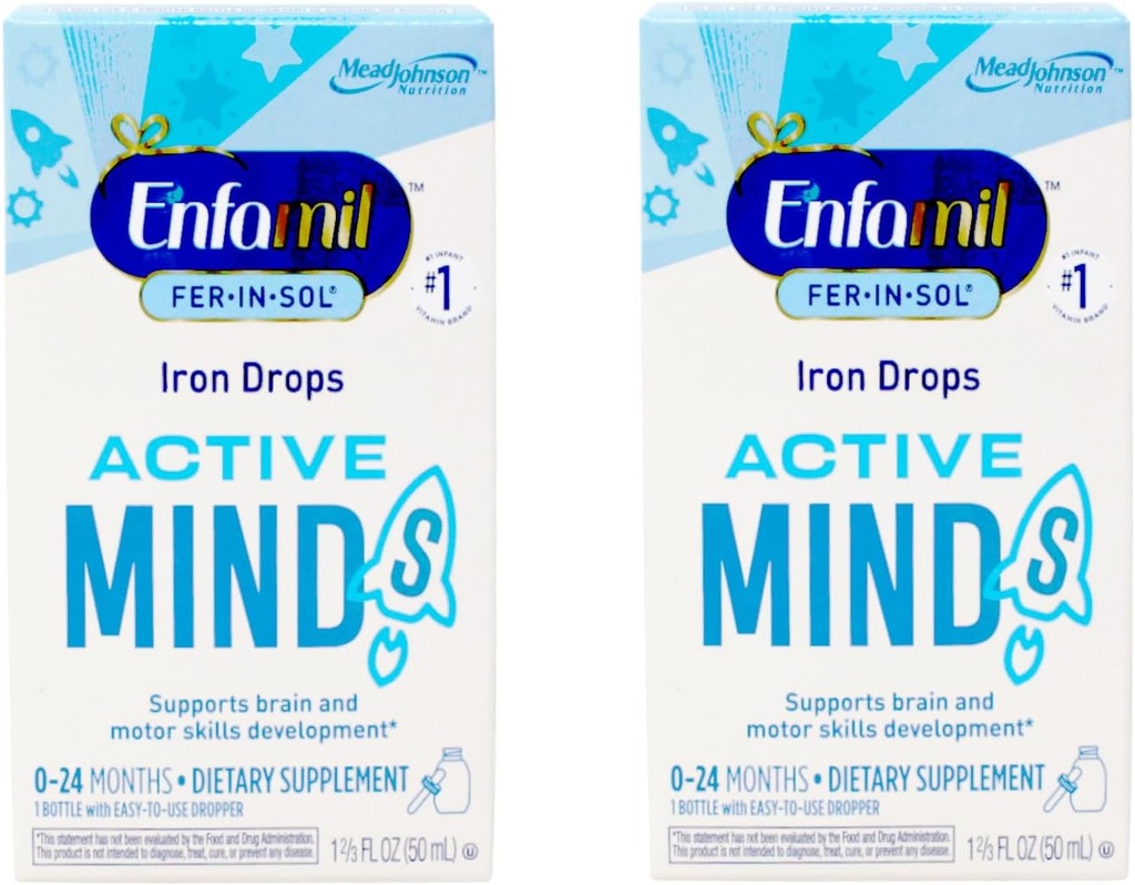 Enfamil Fer- in- Sol jerntilskud dråber til spædbørn og småbørn, 15 mg, 1, 67 fl oz (50 ml) (pakning med 2 stk.)