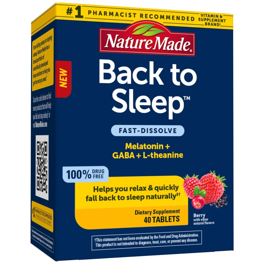 Naturen lavet tilbage til søvn, Melatonin Fast- Opløs, Hjælper Du falder tilbage til søvn naturligt, L- Theanine og GABA til at hjælpe slappe af og berolige dit sind, 40 tabletter