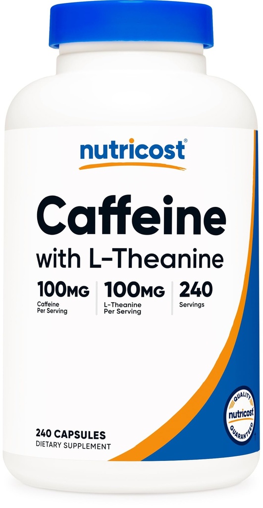 Nutricost Koffein med L- Theanin, 100 mg af hver, 240 kapsler, 240 Servere - Ikke-GMO og Gluten Gratis