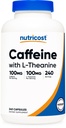 Nutricost Koffein med L- Theanin, 100 mg af hver, 240 kapsler, 240 Servere - Ikke-GMO og Gluten Gratis