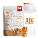 310 Nutrition All- in- One Meal Erstatning Shake Powder w / Shaker Cup Starter Kit - High Protein Fiber Rich Vegan Superfood Blend - Sugar- Free, Keto & Paleo Friendly, Low Carb - Caramel Sundae 14 srv