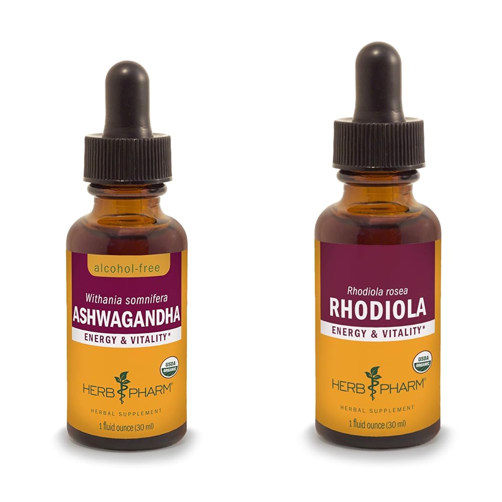 Herb Pharm Ashwagandha & Rhodiola Root Ekstrakter for energi, Vitality, Endurance & Stamina, Alkohol- Free Glycerit & Organic Cane Alkohol, 1 Oz Hver