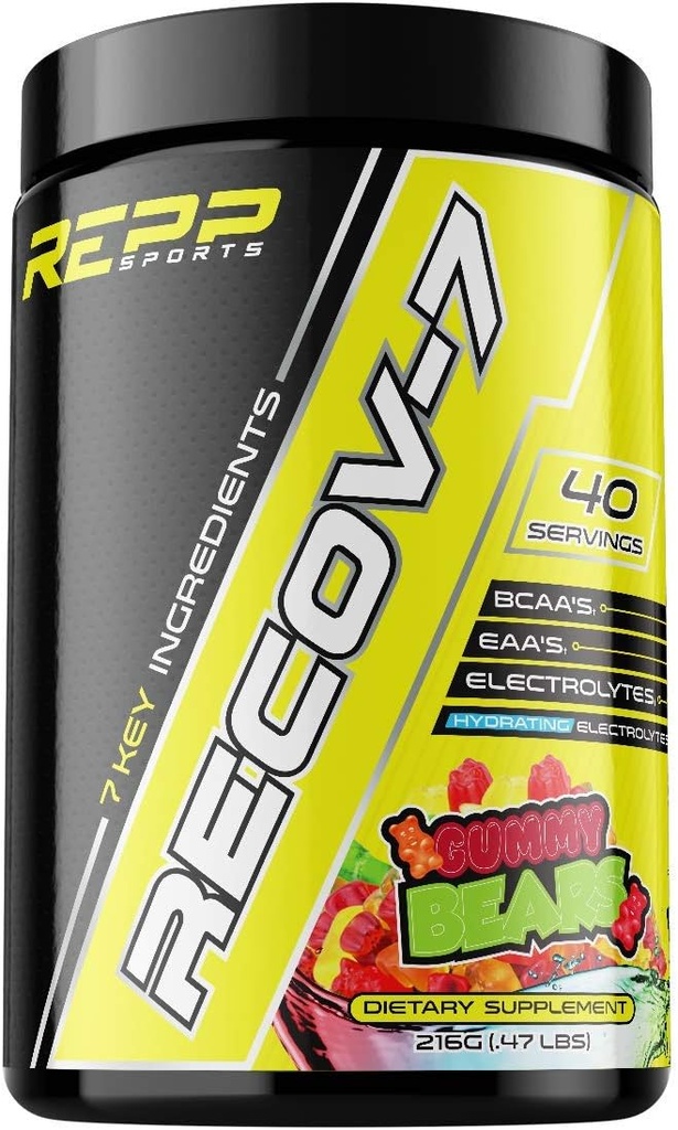REPP Sports Recov- 7 Fuld Spectrum EAA og BCAAs Budding 124; Advanced Recovery og Glycogen Genopretning til Intra-træning (Gummy Bear, 40 Servere (216g))