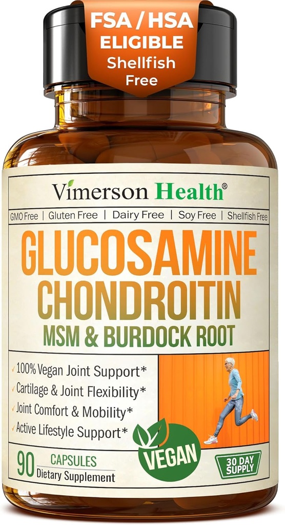 Glucosamin Chondroitin MSM - Fælles supporttillæg til kvinder og mænd med Glucosamin Sulfate 1500 mg, Chondroitin og MSM - til brusk, fælles sundhed og fleksibilitet - 90 kapsler, Vegan