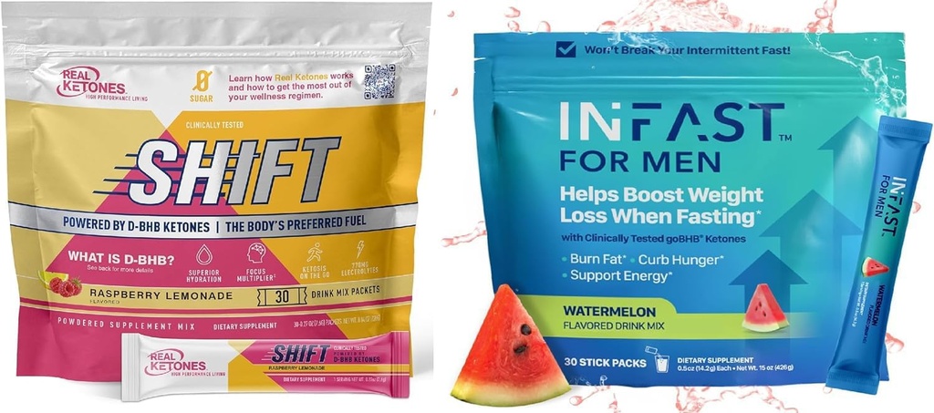 Real Ketoner Intermitterende Fasting Mix Bundle til vægttab Støtte Raspberry Lemon Shift Electrolytes & Intermitterende Fasting Electrolytes for Mænd med BHB Exogenous Ketoner (30 Greve hver)
