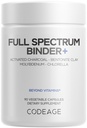 Kodeage Binder + Systemisk Binder Supplement - Aktiveret kul piller, Bentonit Clay Mineral Powder, Fulvic & Humanic Acid, Molybdæn, Carbon Forms - 90 Kapsler