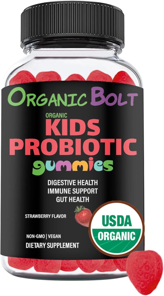USDA Organic & Vegan Kids Probiotika Gummies 30 Servering, 2,5 Millioner CFU, Gluten & Gelatine Free Measures 124; naturligt aromatiseret Probiotika til børn