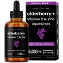 NutraChamps Organic Elderberry Syrup - 5000mg Elderberry Extract med C-vitamin & Zink - Black Elderberry Liquid Drops - Sugar- Free Immunity Booster, Vegan, Gluten- Free
