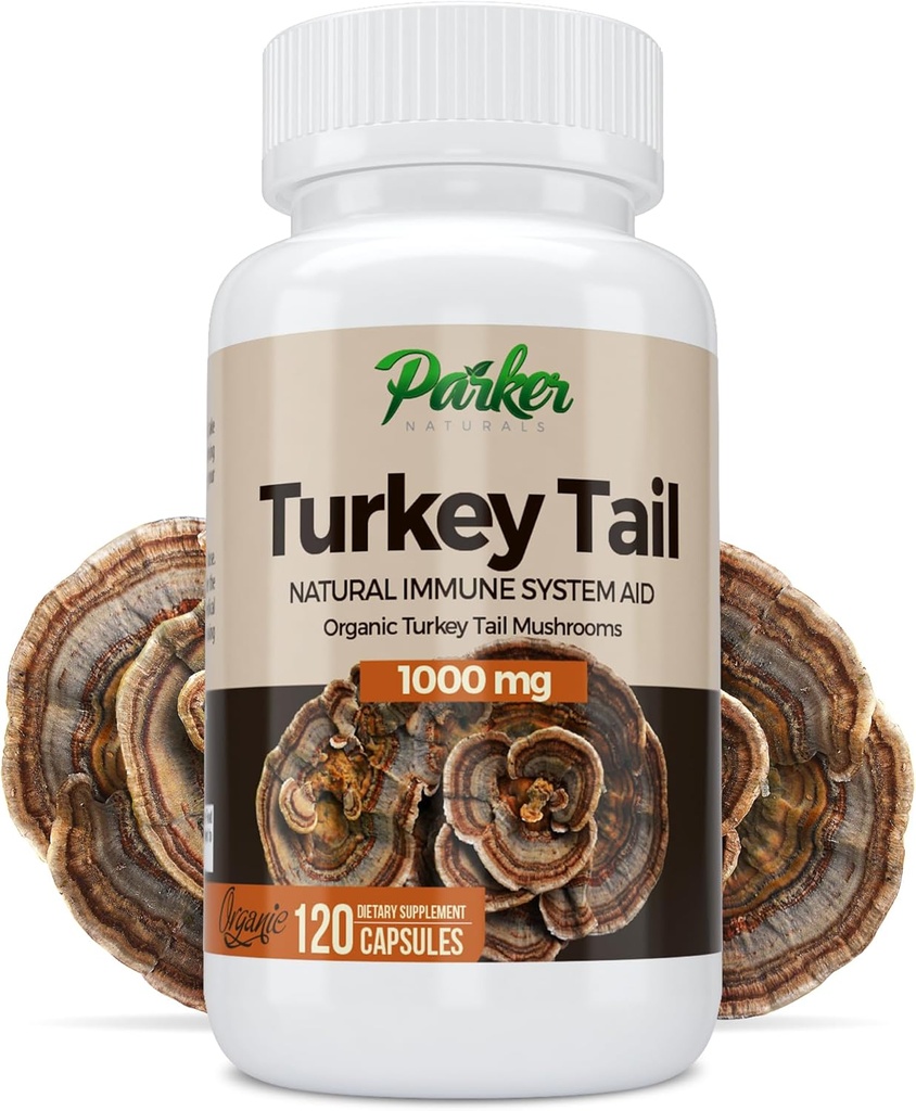 Parker Naturals Turkey Tail Mushroom Capsules - Organic Mushroom Supplement til immunsystemet Health Support - 1000 mg Premium Mushroom Kosttilskud - 120 Kapsler
