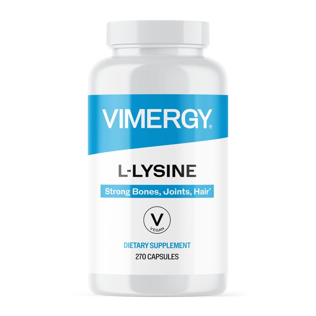 Virergy L- Lysin - fremmer sund hud, hår og negle * - støtter sund stofskifte * - Vegan, ikke-GMO & glutenfri - 270 kapsler