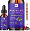 Elderberry Syrup Black Elderberry Drops med Quercetin, Panax Ginseng, C-vitamin og zink, Sambucus Elderberry Syrup Liquid, Vegan, Non- GMO & Gluten Free
