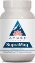 Ayush Herbs SupraMag - Magnesium Blend, 400mg Magnesium Complex supplement med chelated Magnesium Bisglycinate, Citrate, Ororate for Sleep, Energy, & Brain Health - 90 Vegetariske kapsler (1 tæller)