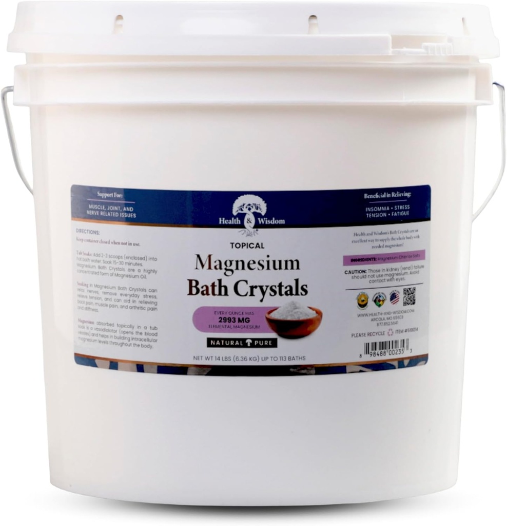 Sundhed og visdom Magnesium Bath krystaller - Bath Salte med høj koncentration & Forbedret Absorption for Muscle & fælles Relief - Døde Hav stivnet - Undufted - 14 lbs - Op til 113 Uses