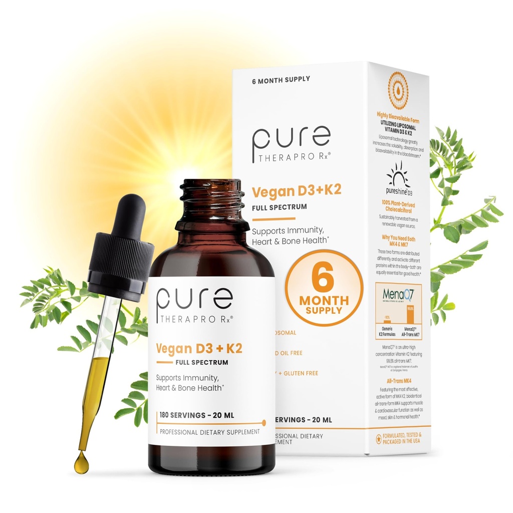 Pure Therapro Rx Vegan D3 + K2 Økologisk 100% Liposomal 20ml Made in USA