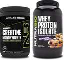 NutraBio Creatin monohydrat, Unflavored, 300g og Whey Protein Isolate, Blåbær Muffin, Supplement Bundle - Muskelenergi, Lean Muskelvækst, Inddrivelse, og Styrke