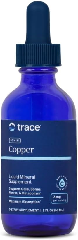 Trace Minerals Ionic Copper - Bone & Energy Support - Kobber supplement til støtte enzymatiske reaktioner - Flydende supplement til støtte sund Connective Tissue - 2 fl oz (Om 48 Serveringer)