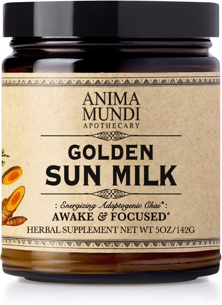Anima Mundi Apothecary Golden Sun Milk - Afslappende Plant- baseret pulver med økologiske krydderurter gurmerisk, Ashwagandha, Reishi & Vanilla - Usødet drik pulver - Fremme Sense of Calm (5oz / 142g)