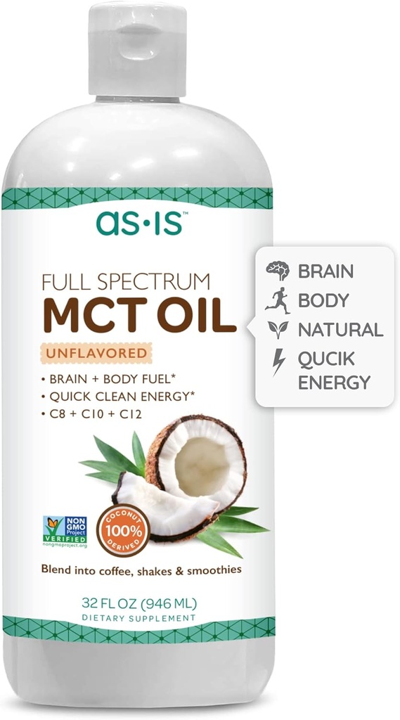 AS- IS simpelthen fuld Spectrum MCT Oil C8, C10 & C12 ttesmå 124; Unflavored Measures 124; 100% fra Non- GMO Coconuts Measures 124; Perfekt til morgen kaffe Measures 124; Quick Clean Energy Measures 124; 32 fl oz (63 Servere)